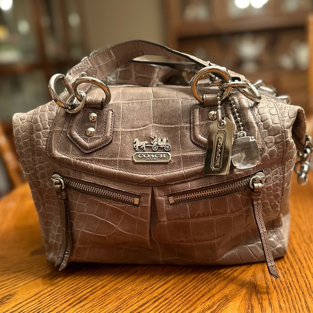 Like New Coach Ashley Grey Embossed Croc Satchel